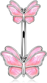Cubic-Zirconia Butterfly Design Belly Ring in Stainless Steel for Women - A Chic 14g Jewseen Belly Piercing Accessory
