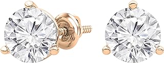 Screw Back 5 Carat Lab Grown White Diamond Stud Earrings in Solid Rose Gold for Women - Classic Round Design by ALLORYA