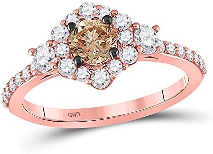 The Diamond Deal 14kt Rose Gold Round Brown Diamond Solitaire Bridal Wedding Engagement Ring 1 Cttw