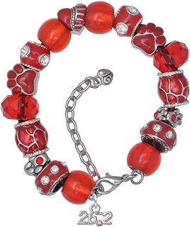 Delight Jewelry Silvertone Marathon - 26.2 with Crystal - Red Paw Print Bead Bracelet, 7"+2"