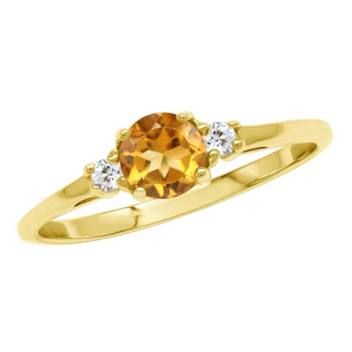 Silvershake Petite Design Round Shape Gemstone Birthstone White Gold Plated or Yellow Gold Plated 925 Sterling Silver Solitaire Promise or Engagement Ring Jewelry for Women or Teens