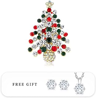 Whimsical Family Tree Brooch with Lobster Claw Clasp, Complemented by Coordinating Studs and Pendant, Perfect Gift for Festive Occasions - Vibrant Christmas Tree Design