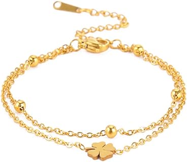 EUEAVAN Lucky Four Leaf Clover Layered Bracelet Cute Simple Personalized Good Luck Charm Shamrock Bangle Irish Jewelry Gift Girls Women Girlfriend