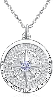 KINGWHYTE Graduation Gifts Birthstone Necklaces for Women 925 Sterling Sliver Compass Birthstone Pendant Go in the Direction of your Dream Compass Jewelry Birthday for Women Girls