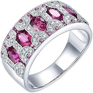 14K White Gold Pink Sapphire Engagement Diamonds Ring Wedding Band for Women