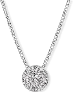 DKNY Pavé Disc Pendant Necklace - Silver Necklace for Women - Beautiful Women's Jewelry - Silver & Crystal, 16"