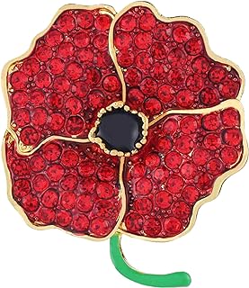 Red Crystal Flowers Poppy Metal Brooch Poppy Flower Pins For Women Men Unisex Lapel Pins Breast pin Remembrance Jewerly Memorial Gifts Veterans Day Gift