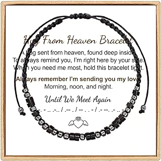 Hug from Heaven Morse Code Bracelet, Hugs from Heaven Morse Code Bracelets for Men and Women,Hugs Bracelet with Black Hematite Beads Until we Meet Again Morse Code Bracelet for Men.