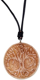 NOVICA Artisan 'Sacred Tree' Handmade Bone Pendant Necklace with Ball Chain and Leather Cord Clasp from Indonesia