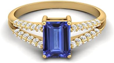 MOONEYE 925 Sterling Silver 7x5mm Emerald Cut Simulated Tanzanite Gemstone Women's Solitaire Engagement Ring