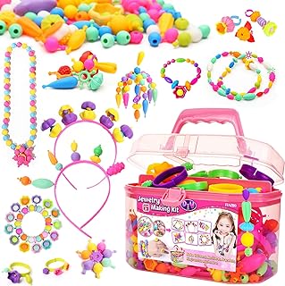 FUNZBO Colorful Snap Pop Beads Jewelry Making Kit for Girls- 620+ Beads for Bracelets, Rings, Headbands - ABS Craft Kit for Kids Ages 4-8, Develops Creativity and Fine Motor Skills