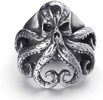 Stainless Steel Octopus Ring for Men Tentacles Retro Gothic Punk Style Jewelry Silver Black Vintage Rings,Size 8-13