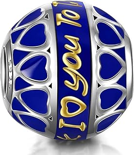 Sterling Silver I Love You To The Moon and Back Blue Enamel Charm Bead For Authentic Pandora & Similar Charm Bracelets or Necklaces