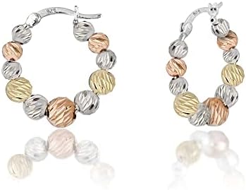 Savlano 925 Sterling Silver Beaded Round Hoop Earrings – 18K Gold Tri Color Plated Hoop Earrings for Women & Girls-Made In Italy Comes with Savlano Gift Box