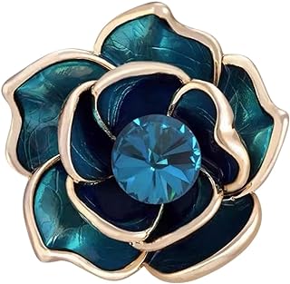 Blue Camellia Flower Brooch Pin for Women Girls Fashion Personalized Sparkling Rhinestone Botanical Bouquet Brooch Collar Pin Elegant Clothing Accessories Birthday Valentine's Day Jewelry Gifts