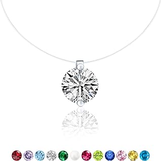 Birthstone Necklace 925 Silver x Cubic Zirconia Solitaire Pendant & Clear Chocker Chain Gift Valentine's Day