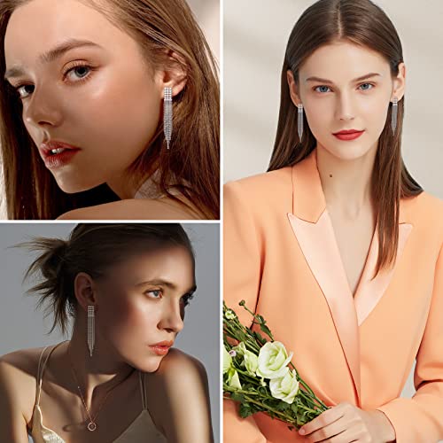 925 Silver Dangle Earrings Sparkling Long Tassel Chandelier Earrings for Wedding Prom Elegant Dangle Earrings for Women Girls