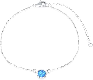 Sterling Silver Created Blue Opal Disc 12-16" Adjustable Choker Necklace