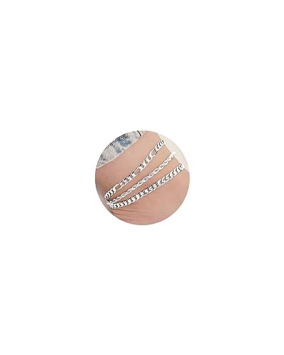 Sterling Silver Ankle Bracelets for Women Strong Lobster Clasp - Cuban Link, Figaro, Rope, Flat Mariner, Snake Herringbone, Satellite, Paperclip - Summer Beach Waterproof Silver Anklet