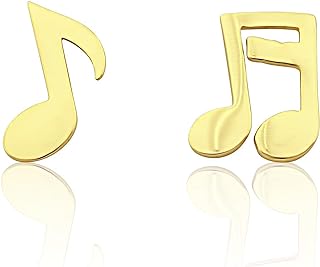 14K Yellow Gold Small Mismatched Music Note Stud Earrings - 0.25in