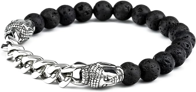 ZenBless Cuban Link Chain for Men Laughing Buddha Feng Shui Natural Lava Rocks Yoga Mala Beads Titanium Stainless Steel Leather Aromatherapy Anxiety Essential Oil Volcanic Stone Bead Bracelet