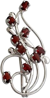 NOVICA Handmade Garnet Floral Brooch Pin .925 Sterling Silver Red India Aurora Birthstone [2.8 in L x 1.1 in W] 'My Bouquet'