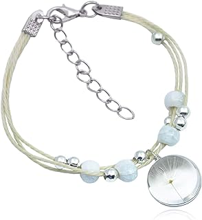 Dandelion Seed Wish Bracelet Dried Pressed Dandelion Babysbreath Peach Blossom Glass Ball with Ceramic Beads Handmade Braided Bracelet