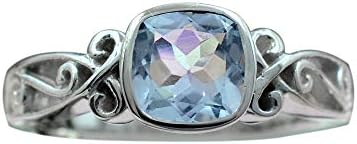 7X7 MM Cushion Cut Natural Aquamarine Gemstone March Birthstone 925 Sterling Solid Silver Engagement Ring For Women Wedding Gift For Her