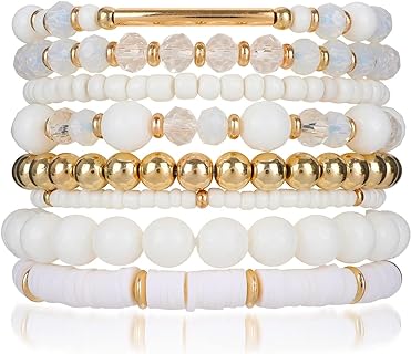 IDEAJOY Pink Bracelets Purple Bracelet Bohemian Multi-Layer Beaded Stacking,8 Pcs Versatile Strand Stretch Sparkly Crystal Beads Wrap Slip-on Cuff Bangle Set