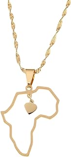 African Map Pendant Necklace Jewelry Heart Charm Map of Africa Continent Jewelry