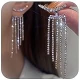 Silver Rhinestone Tassel Earrings for Women Dress Silver Fringe Prom Earrings Long Tassel Bling Crystal Dangle Drop Earrings Mothers Day Gifts Wedding Party Prom Dress Jewerly 2024