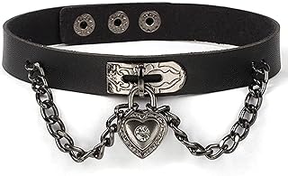 Unique Gothic Charm Heart Lock Choker Necklace with Push Button Clasp and Link Chain, Women's Cosplay Punk Necklace in Alloy and PU Leather