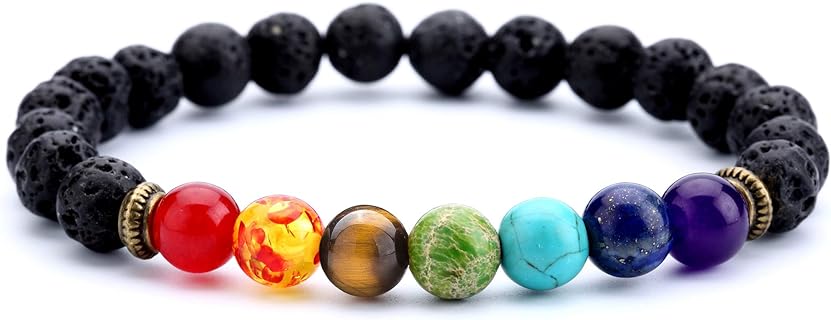 Men Women 8mm Lava Rock 7 Chakra Beads Chakra Bracelet Braided Rope Natural Stone Yoga Bracelet Bangle