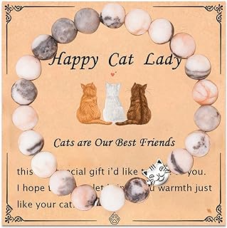 Stylish Cat Charm Strand Bracelet with Agate Stone Beads and Other-Clasp-Type for Women and Girls