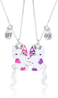 Hifot Colliers d'Amitié en Argent pour 2 Filles, Design Cœur Séparable et Motif Chat, Taille Ajustable, Cadeau Idéal pour Sœur et Meilleure Amie