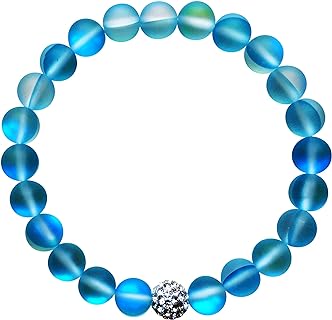 Mystic Mermaid Glass Bracelet with 8 mm Blue Moonstone Beads
