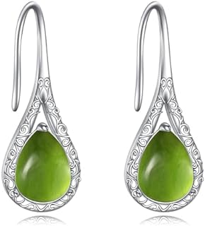 Teardrop Earrings Sterling Silver Nordic Floral Earrings Moonstone/Lapis Lazuli/Larimar/Peridot/Black Onyx/Pink Opal Jewelry