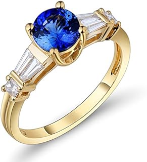 14K Rose Yellow Gold Deep Blue Tanzanite Engagement Diamonds Ring Wedding Band for Women Promotion