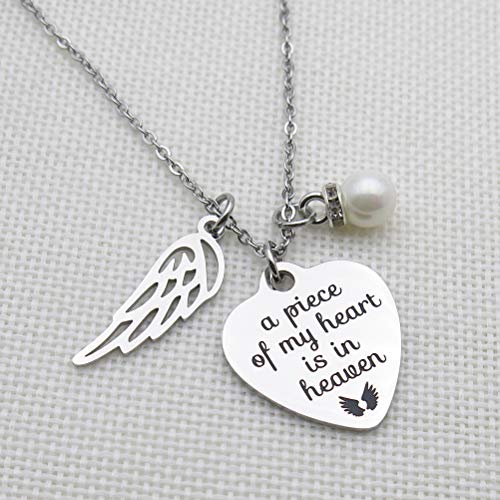Stainless Steel Memorial Heart Pendant with Angel Wing Design + Cable