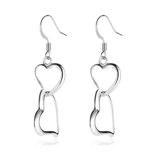 coadipress Double Love Heart Layered Earrings for Girls Elegant Silver Gold Plated Dangle Drop Hooks Earrings Jewelry Birthday Gifts for Women Girlfriend