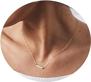 Dainty Gold Bar Necklace 14K Gold Plated Tiny Bar Pendant Necklaces Small Coin Choker Necklace for Women