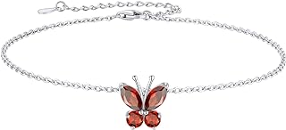 SILVERCUTE Silver Anklets for Women Cute Butterfly Jewelry 925 Sterling Silver Anklets Waterproof Summer Beach Foot Bracelet January to December Birthstone Anklet 22-27cm