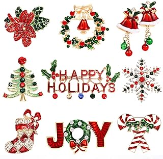 Vintage NVENF 9-Piece Christmas Tree Brooch Set with Secure Pin Clasp, Alloy Gem, and Holiday Themed Designs for Women and Girls