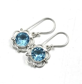 Gemstone Earrings for Women, Handmade Dangle Earrings, 10 mm Round Shape Gemstone Earrings, 925 Sterling Silver Earrings Dangle