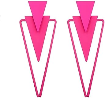 Chic Pink Triangle Dangle Earrings with La Pousette Back Finding for Women and Teen Girls
