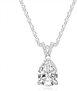 Spring Ring Clasp 2CT Pear Cut Moissanite Choker Necklace, 925 Sterling Silver Cable Chain with DE Color Lab Created Diamond for Women, 18K White Gold Plated Pendant - Certified Luxury Jewelry