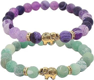 Fuqimanman2020 1-2Pcs Elephant Bead Bracelets for Women Girls - Lucky Elephant Gifts, 8mm Natural Lava Rock Chakra Bracelets