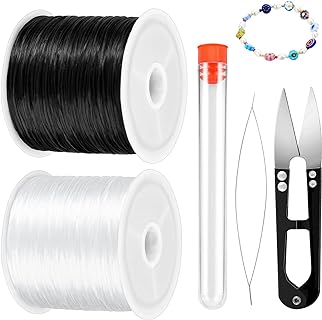 WSICSE Versatile Beading Elastic for DIY Bracelets and Jewelry in Durable Rubber Material, Black & White Shades, Flat Shape Design