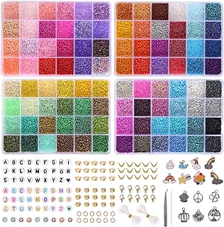 QUEFE 48000pcs Glass Seed Beads Kit for Jewelry Making, 96 Colors 2mm Small Beads with Pendant Charms and Letter Beads for Friendship Bracelet, Necklace Ring Making