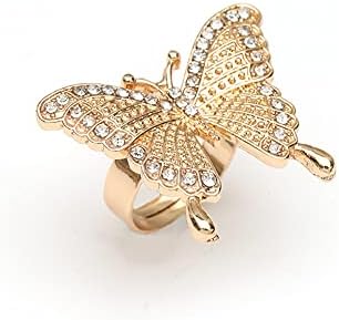 Dtja CZ Butterfly Engagement Statement Ring for Women Girls Gold Plated Adjustable Expandable Cubic Zirconia Crystal Finger Rings Comfort Fit Fashion Wedding Birthday Y2K Party Promise Jewelry Gift